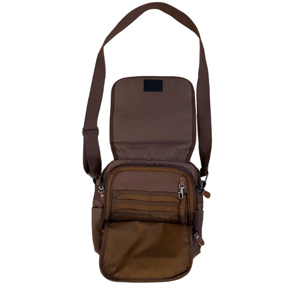 NeatPack Brown Canvas Vertical Anti-Theft Crossbody Bag Unisex - Picture 2 of 10